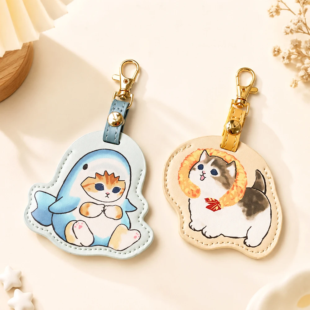 

Mofusand IC Card Holder for Access Control Cute Shark Cat Leather Waterproof Sensor Card Protective Cases Creative Keychain Toys