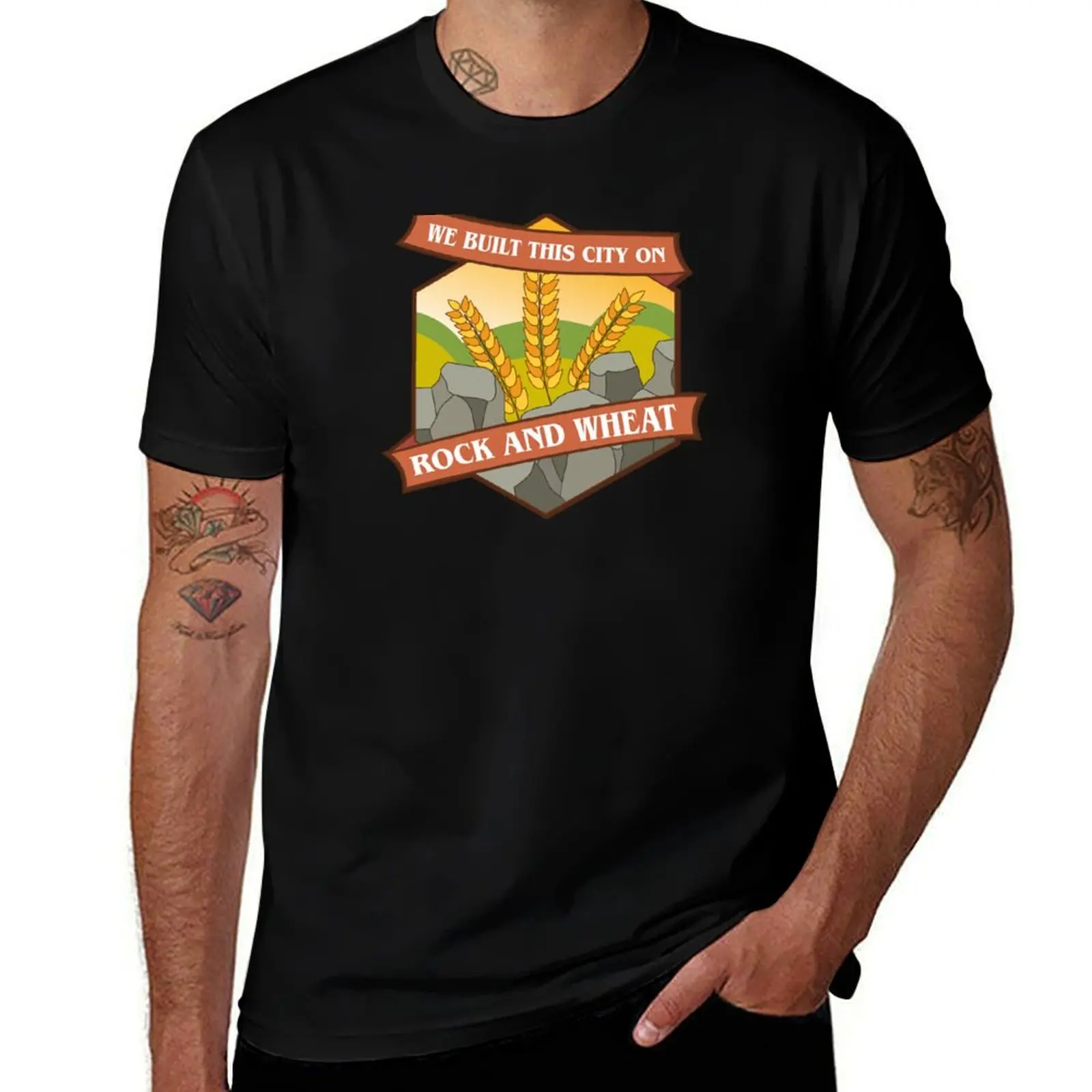 We Built This City on Rock and Wheat Funny Board Games T-Shirt Sports Casual Short Sleeve Cotton Tee T-Shirt