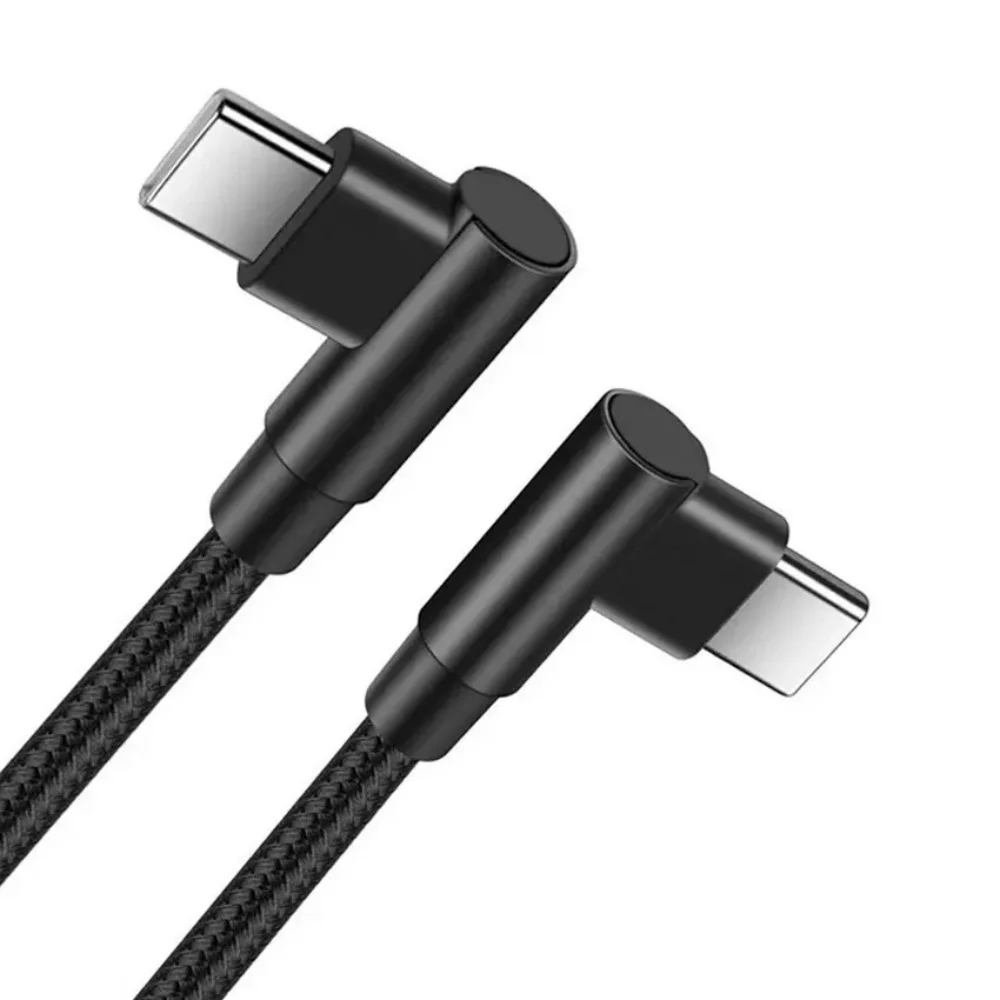 60W PD 90 Degree Elbow Type‑C to Type‑C Braided Fast Charging Cable High‑Speed Stable Data Cord for iPhone 15 Xiaomi Cell Phone