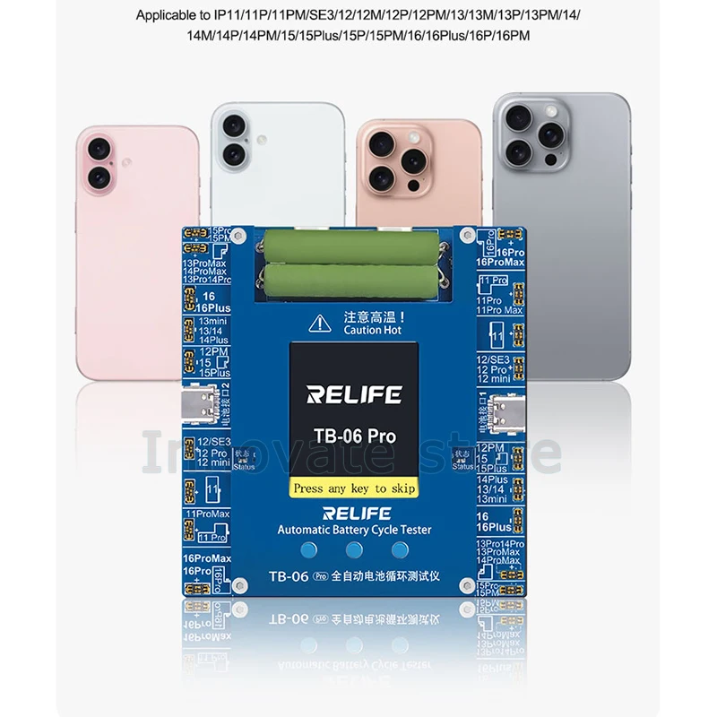 Relife TB-06 pro testador de ciclo de bateria totalmente automático suporte ip 16 pm 15 14 13 12 11pro max canal duplo reparo de um clique