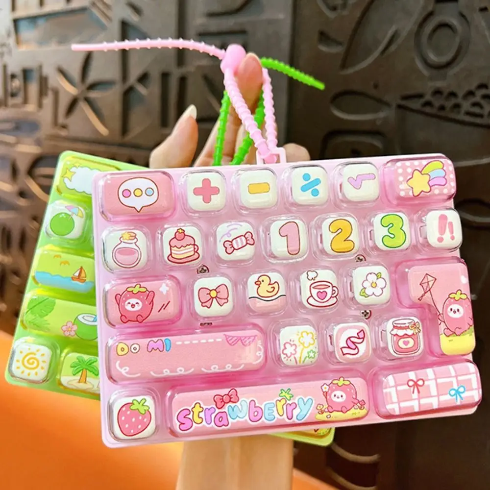 Cartoon 26 Keys Keyboard Keychain Pressable Keys Portable Keyboard Clicker Keychain Relaxed Creative Fingertip Button Keyring