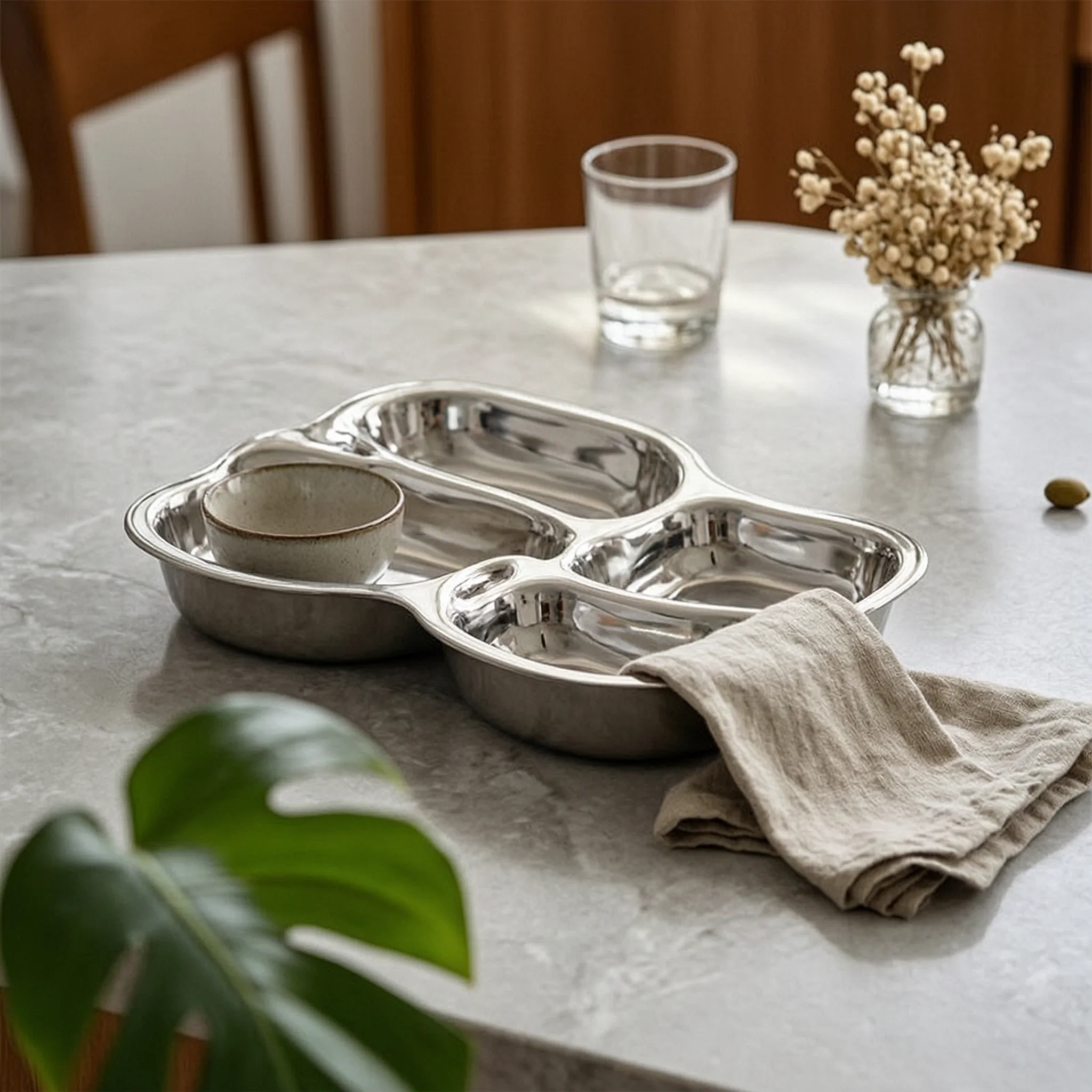 Food Snacks At Home - BPA Free Divided Plate with Scalloped