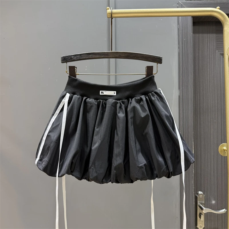 Korean style tie strap design niche bubble flower bud skirt women's summer dress loose casual quick drying spicy girl half skirt