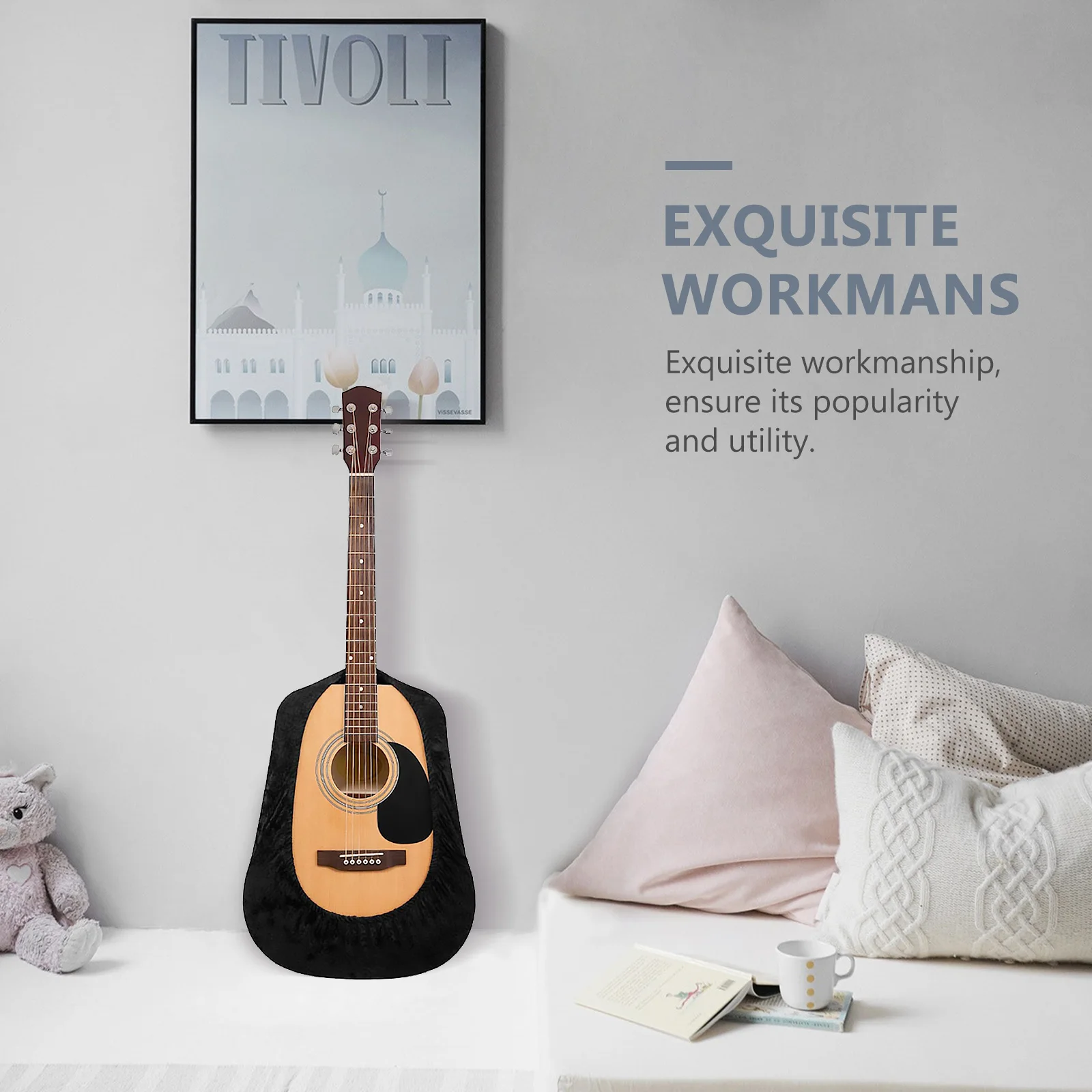 

1pc Guitar Cover Protective Bag Black Flannel Dust Cover for Acoustic Electric Guitar Bass Ukulele Long Lasting Durability