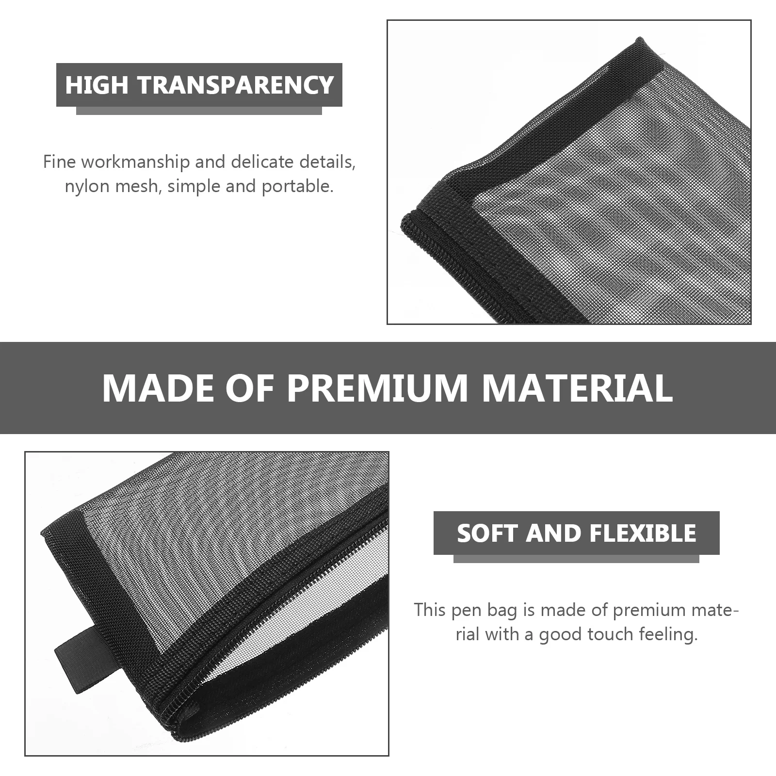 

5Pcs Transparent Nylon Net Pen Bags Pencil Cases with Sealed Zipper Student School Stationery Storage Organizer