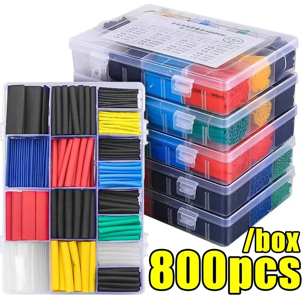 140~800pcs Heat-shrink Tubing Thermoresistant Tube Heat Shrink Wrapping Kit Electrical Connection Wire Cable Insulation Sleeving