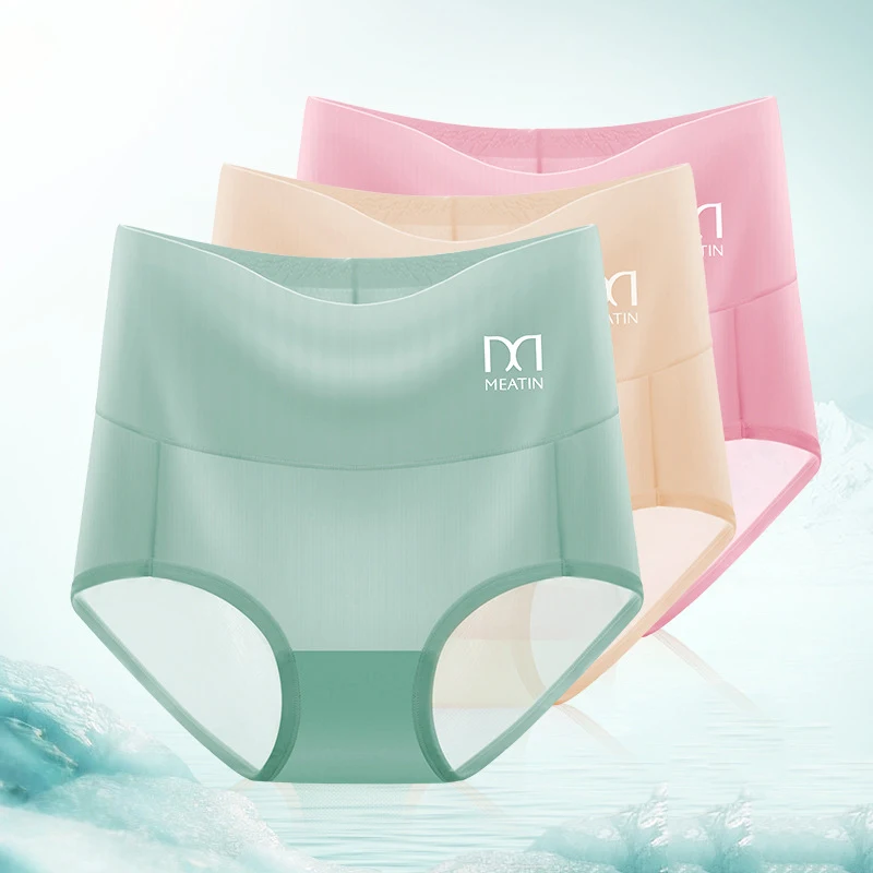 

Seamless Ice Silk Mid Waist Panties Women Breathable Butt Lifting Underwear Thin Ladies High Waist Briefs Large Size