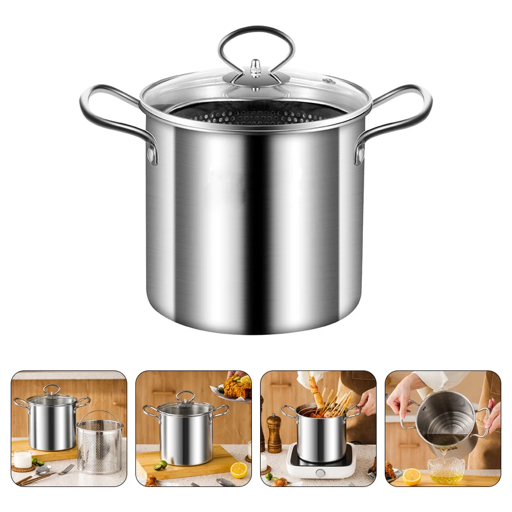 

Stainless Steel Fryer Holder Griddles Portable Frying Pot Pan with Basket Convenient Cooking Metal