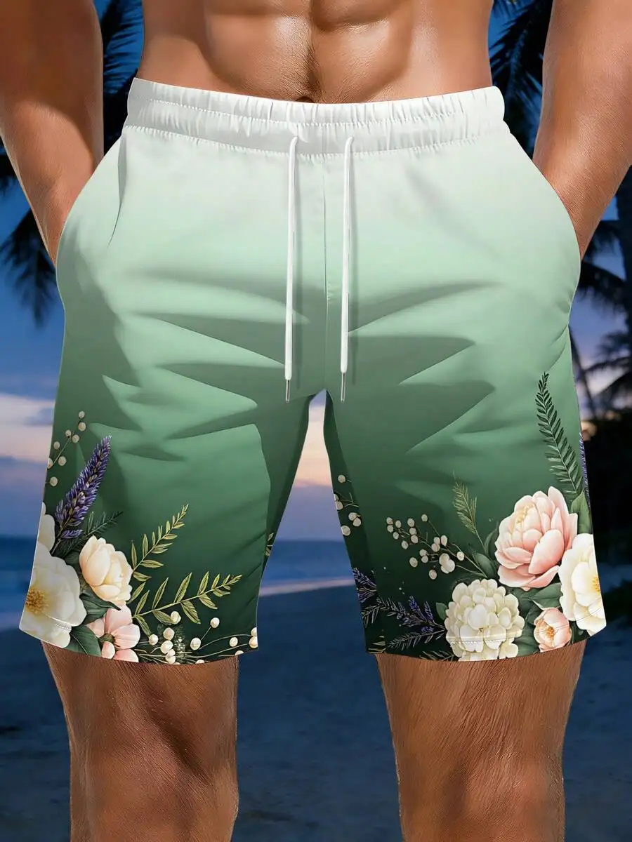

Mens Floral Print Beach Shorts Summer Lightweight Quick Dry Swim Trunks