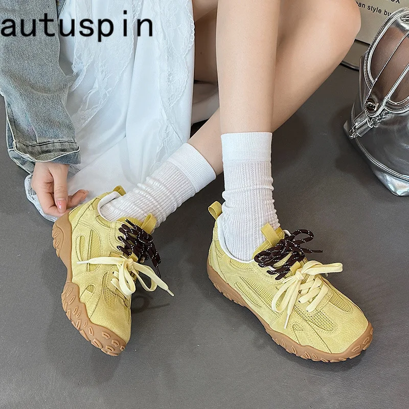 

Autuspin женская повседневная обувь из дышащей кожи с воздушной сеткой на плоской подошве, удобная женская обувь для бега, обувь для отдыха в стиле ретро