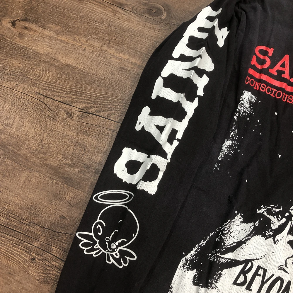 SAINT OF MICHAEL 1:1 Fashion American Style Streetwear Vintage Long Sleeves Tee Loose Oversized Tops 100%Cotton T Shirt Men