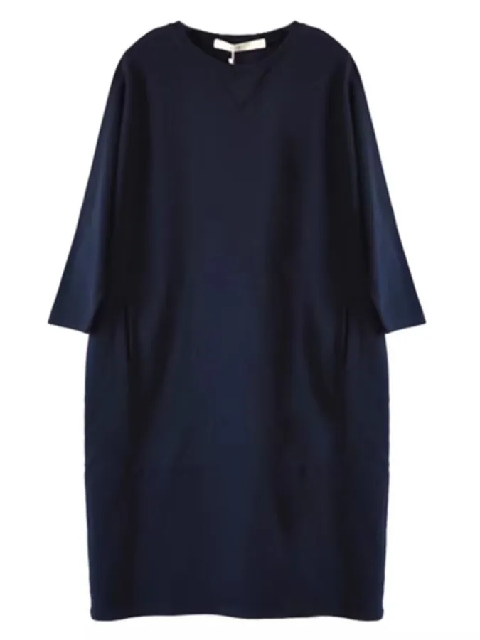 Vestido Longo Solto F Outono Inverno Novo Estilo Versátil Camada Base Vestido com Etiqueta Cortada Estilo Casual Cintu...