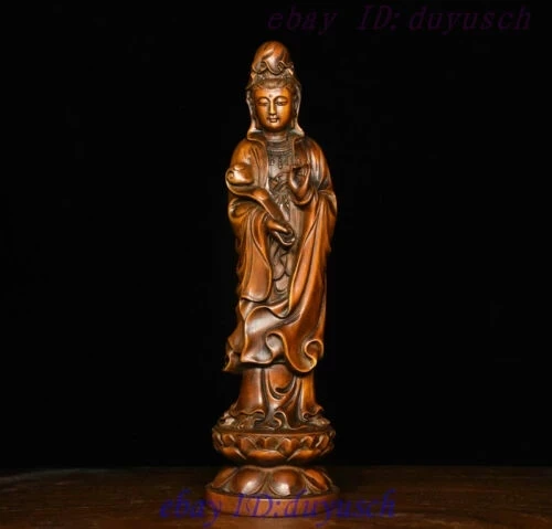 

Chinese Buddhism Boxwood wood Carved RuYi GuanYin Kwan-yin Buddha Statue