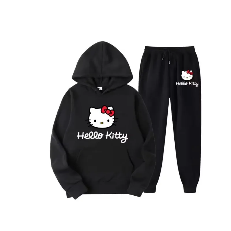 Sanrio HelloKitty Cartoon Anime Women Sweatshirt Sweatpants Set Fashion Men Pullover Pants Suit Spring Autumn Couple Hoodie Pant