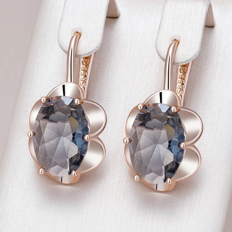Kinel Hot Grey Big Oval Drop Dangle Earrings For Women 585 Rose Gold Color With Natural Zircon High Quality Daily Fine Jewelry