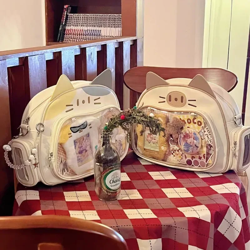 Xiuya Y2k mochilas de gato lindo para mujer, bolso de hombro informal de cuero Lolita Jk Harajuku, bolso Ita pequeño de estilo universitario a la