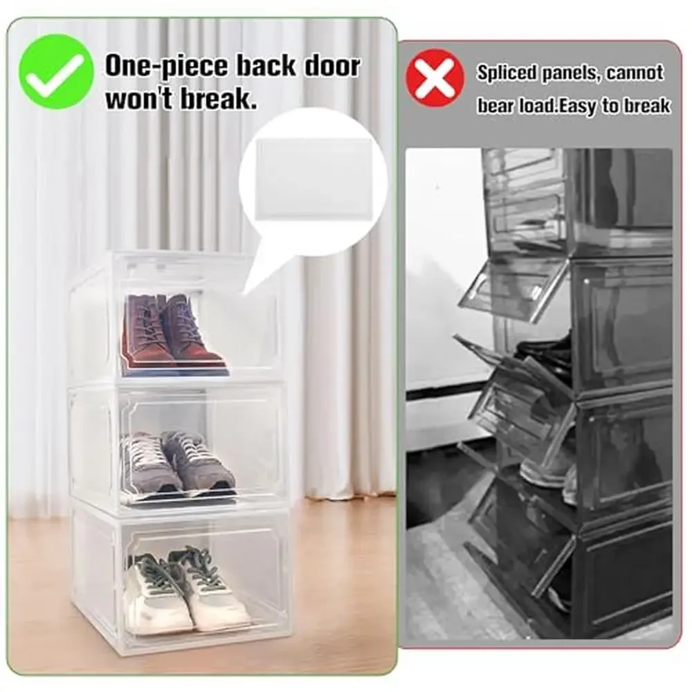 Organizador de armazenamento de sapatos empilhável, transparente, com porta magnética, tamanho XX-grande, 7 pacotes, vitrine, sapatos, chapéus, brinquedos