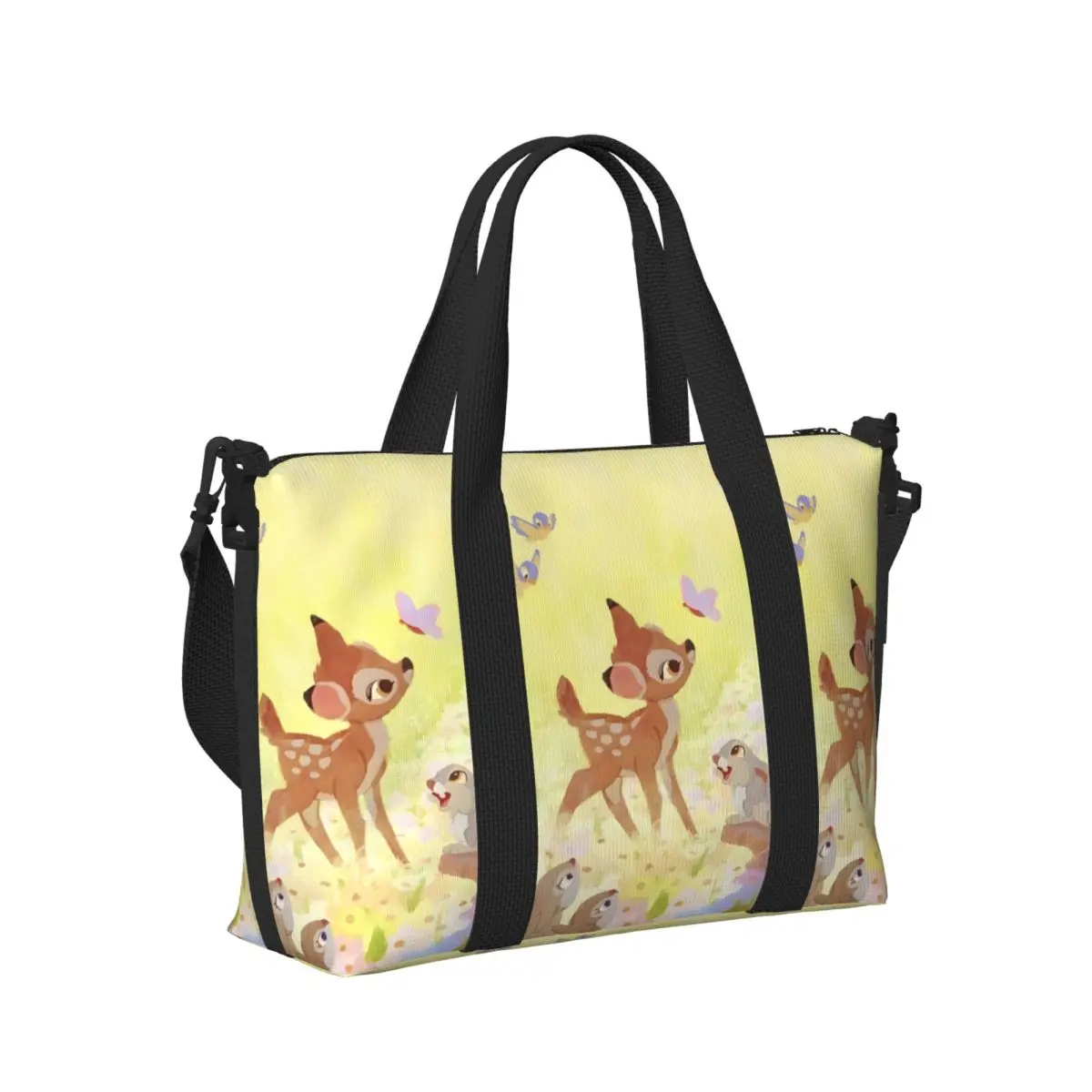 مخصص بامبي حقيبة حمل على الشاطئ للنساء الطباعة الكلاسيكية الحيوان مقصورة كبيرة رياضة حقائب السفر الشاطئ