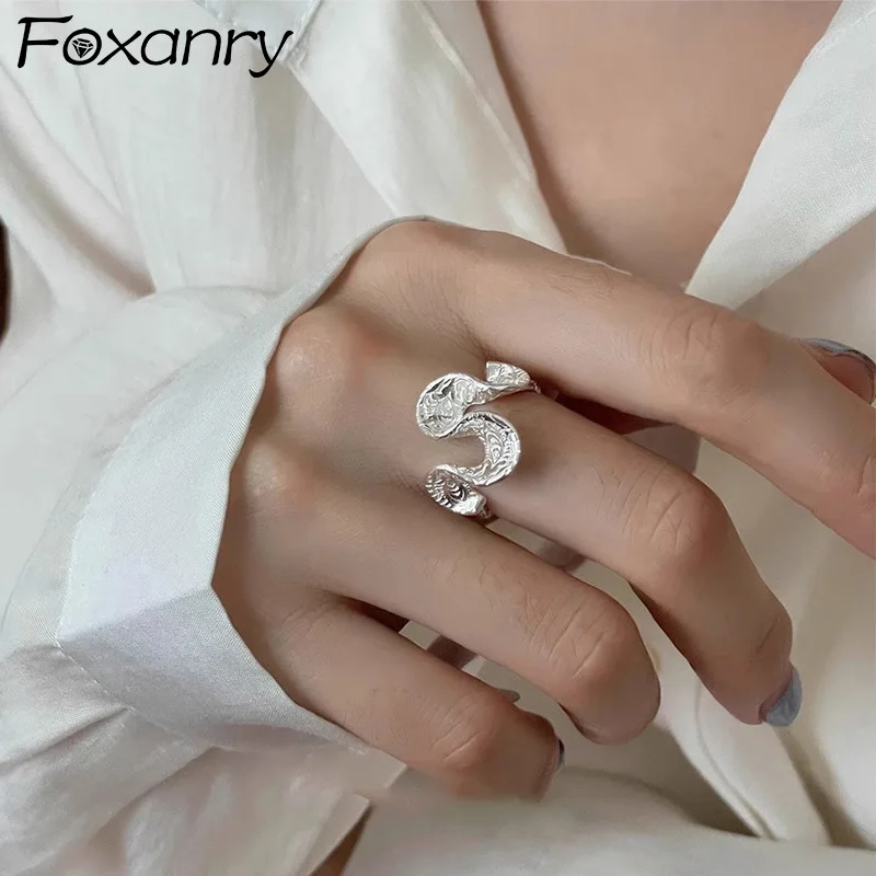 Foxanry Silver Color Wave Geometric Ring For Women Girls Creative Design Korean Trendy Personality Party Jewelry Gifts Wholesale