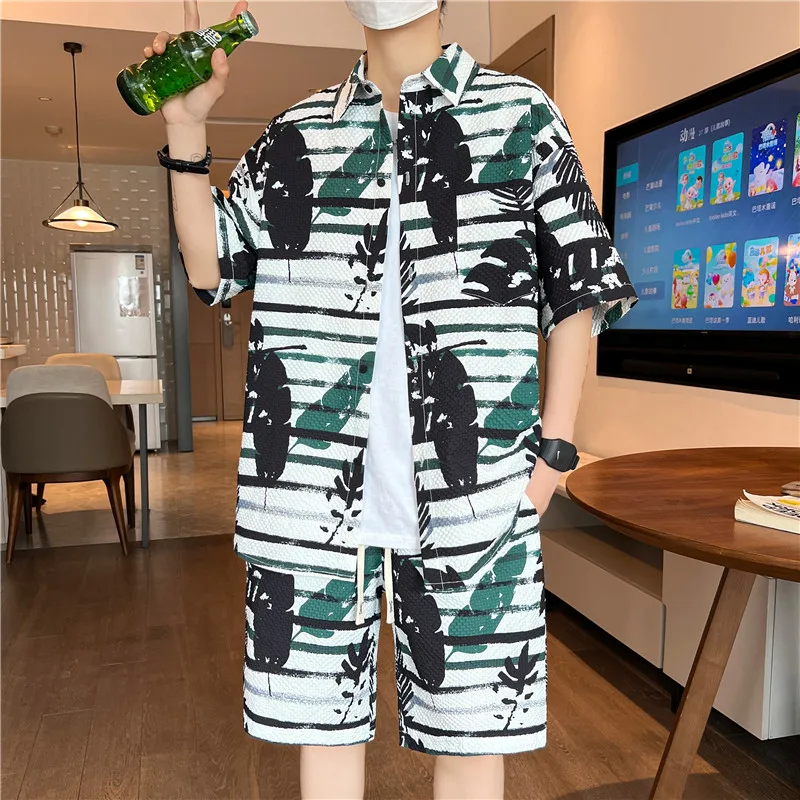 Shirts + shorts 2024 summer new style fashion Sportswear Men's Casual Sets Male Korean style Fashion shirts and shorts M-4XL