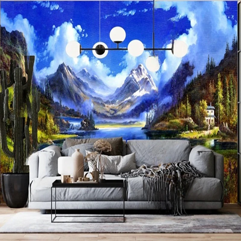 

Pastoral Style Wallpaper Custom Mural Living Room Office Mural Hand-painted Oil Painting Forest Mountain Landscape Painting
