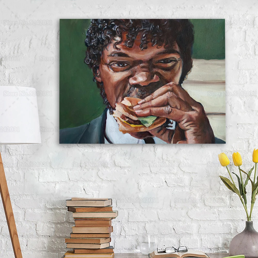 Jova mangia un grande hamburger di sha pittura su tela Pulp Fiction poster Wall Art Decor