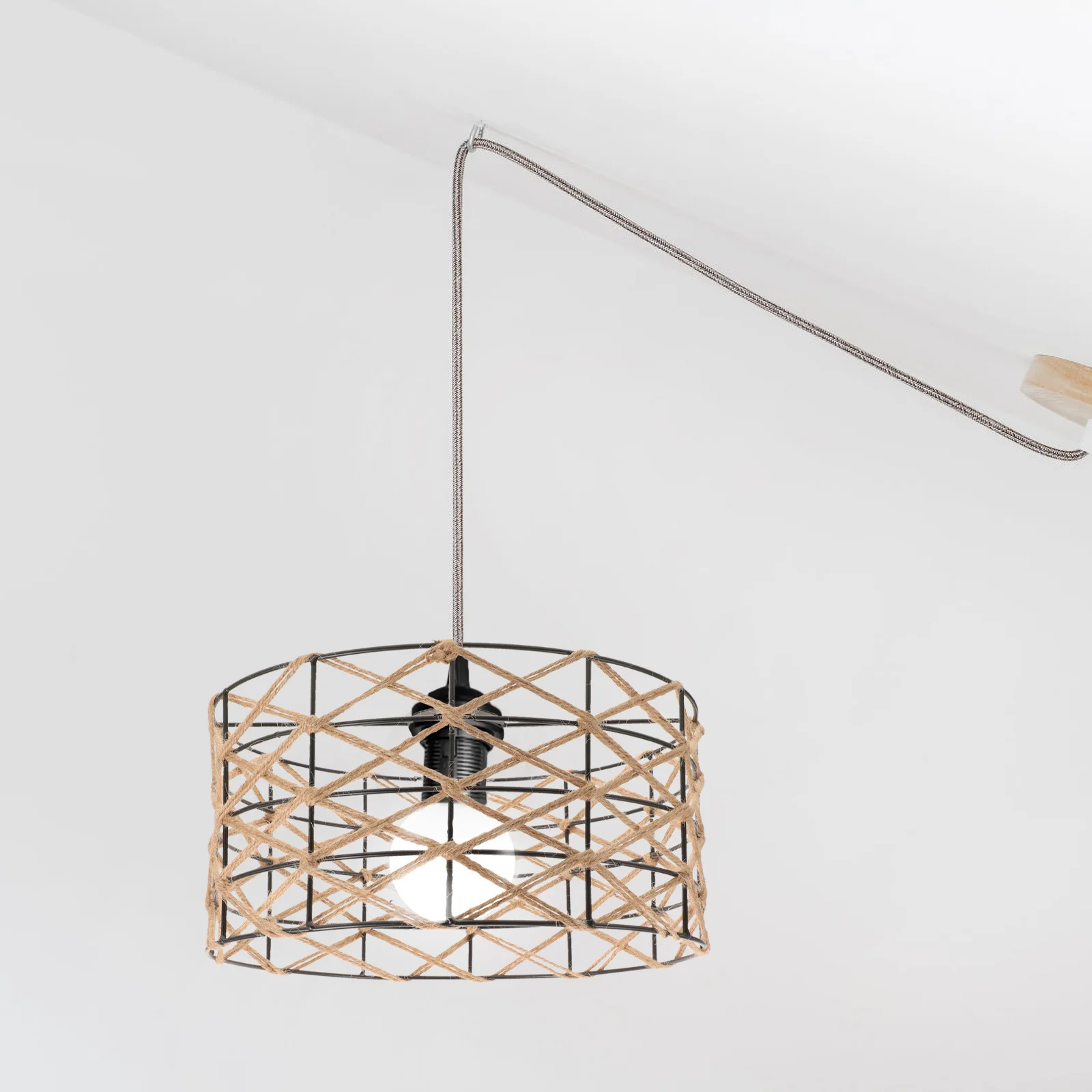 

Retro Hemp Rope Lampshade Vintage Decorative Pendant Light Cover Easy Install for Home Restaurant Bedroom Living Room