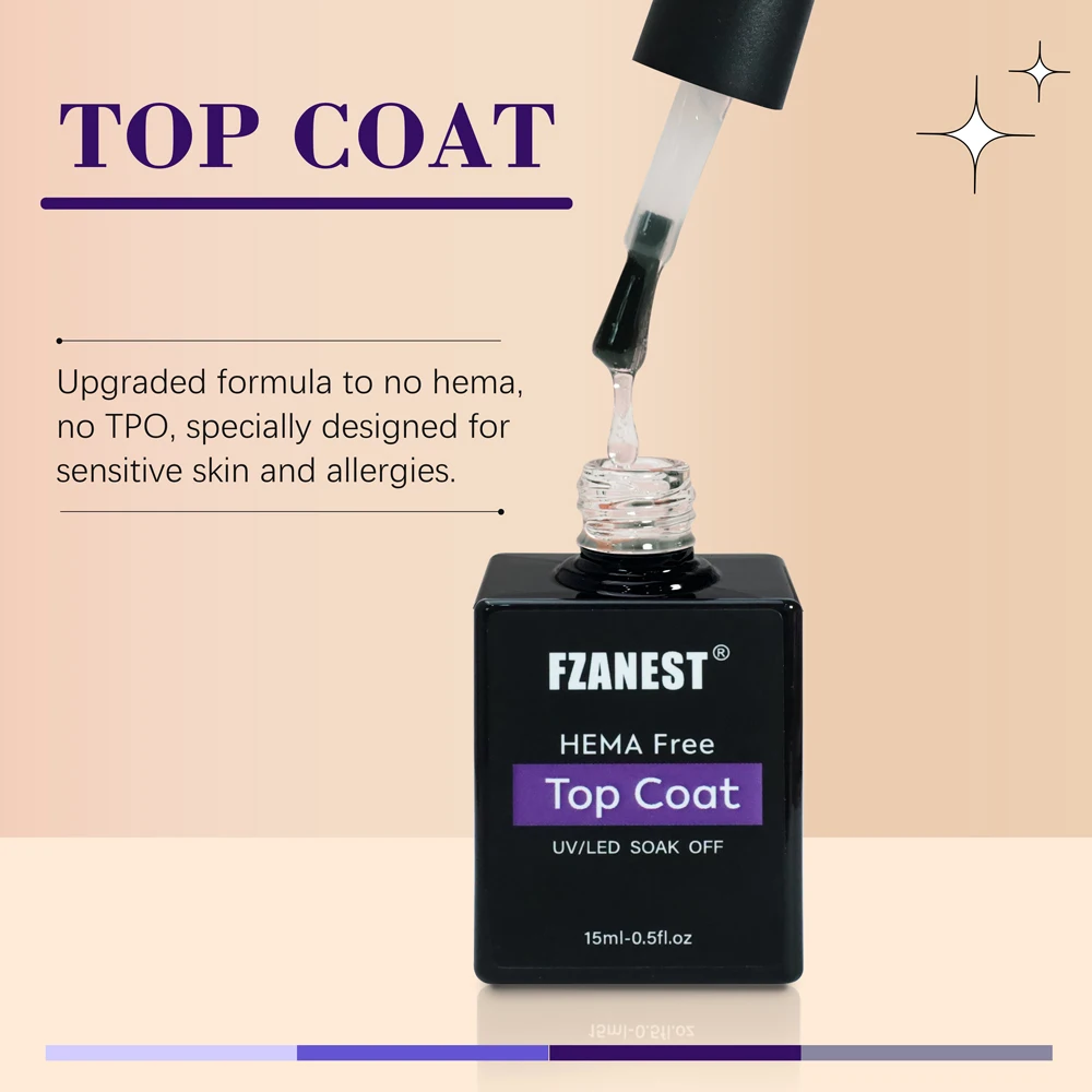 FZANEST HEMA-Couche de base et de finition en gel chromé, haute durabilité, sans lingette, cristal brillant, haute puissance de brillance, sans sac à dos