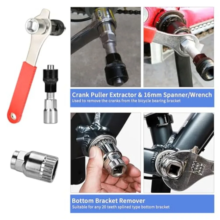 Bike Tool Kit, Professional Bike Repair Tools for Mountain Bike with 3-in-1 Cassette Remover Wrench Crank Puller Extractor Bott view 3