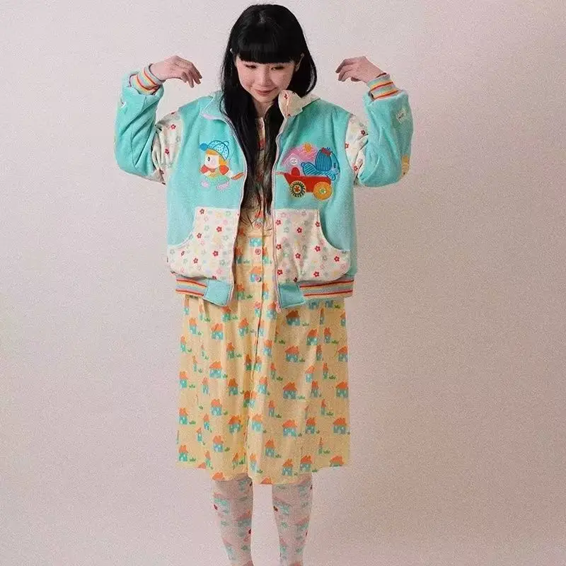 Y2k graffiti impressão casaco japonês kawaii retalhos moletom com capuz moda dopamina hoodie das mulheres doce harajuku jaqueta com zíper