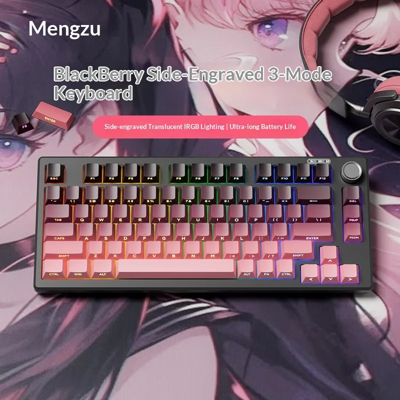 Mengzu Z75pro Cool Moe Mechanical Feel Gaming Keyboard Compact Quiet Wired Tri Mode External For Laptop Dormitory Library Gamer