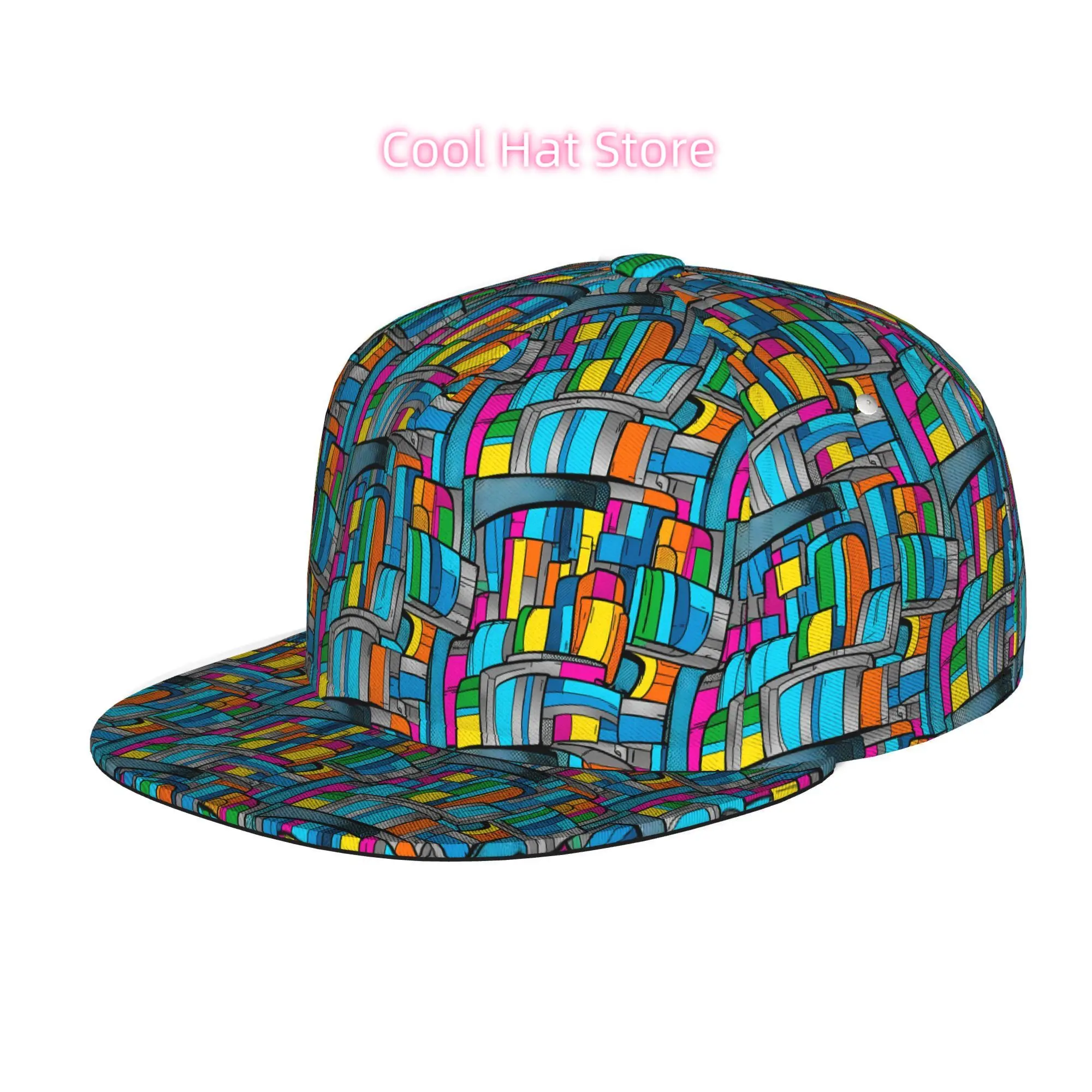 Baseball Caps for Both Men And Women Featuring a Colorful Abstract Pattern, with an Adjustable Snap Brim And a Flat Top Design,