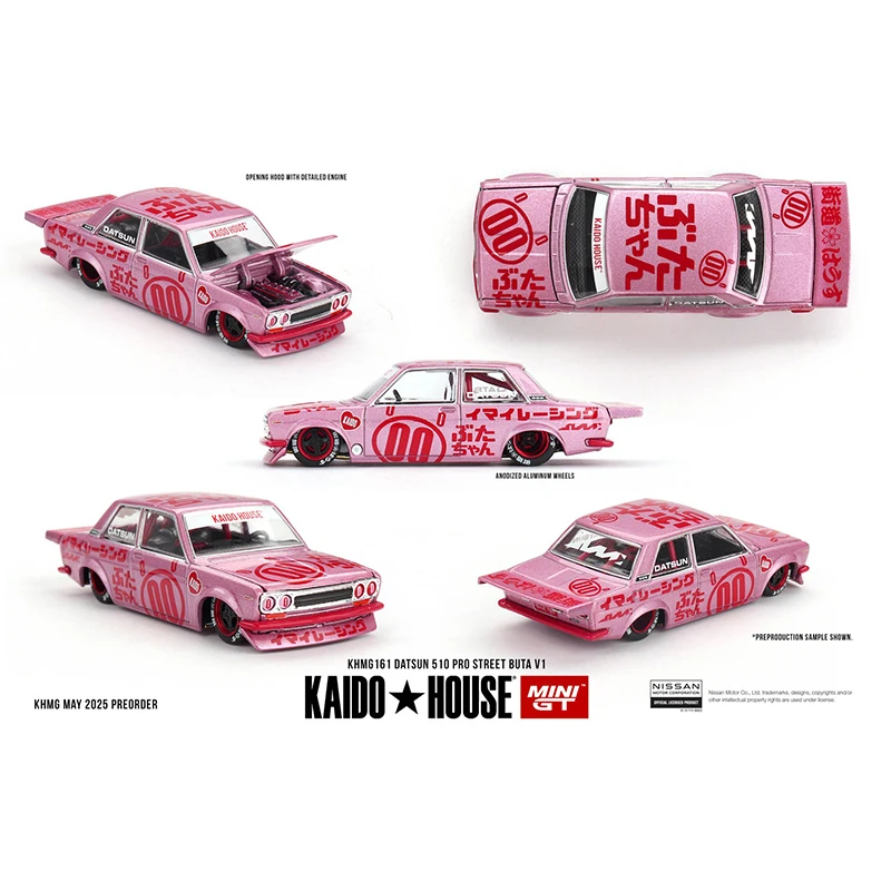 KHMG 161 En Stock 1:64 Datsun 510 Pro Street Buta V1 Modelo de Coche de Metal Fundido con Motor Abrible Kaido House MINIGT