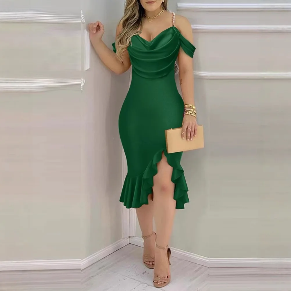 Sexy Bodycob Midi Dress Women 2025 Fashion Off The Shoulder Short Sleeve Pencil Black Party Dresses Elegant robe femme