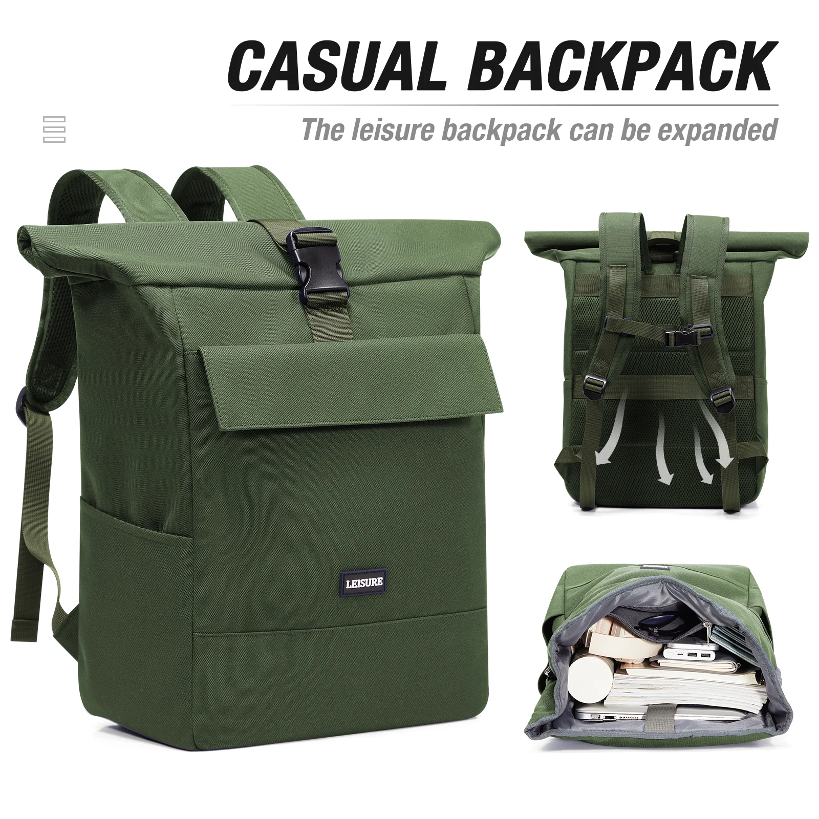 20L/25L حقيبة السفر للنساء الرجال، الطلاب كلية المدرسية خفيفة الوزن لفة الأعلى الرياضة في الهواء الطلق السفر Daypack حقيبة الظهر #1