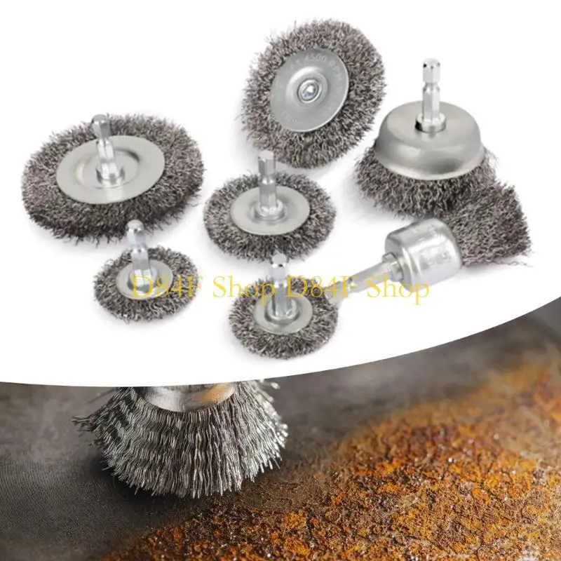 D84F 12Pcs Steel Wire Wheel Brush Cup Brush Wheel Brush Pen Brush Set Round Shank