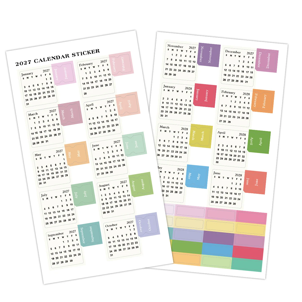 2sheets 2027 Calendar Stickers,Monthly Planner Index Tabs For Scrapbooking,Month Date Label For Notebooks,Planners,Organization