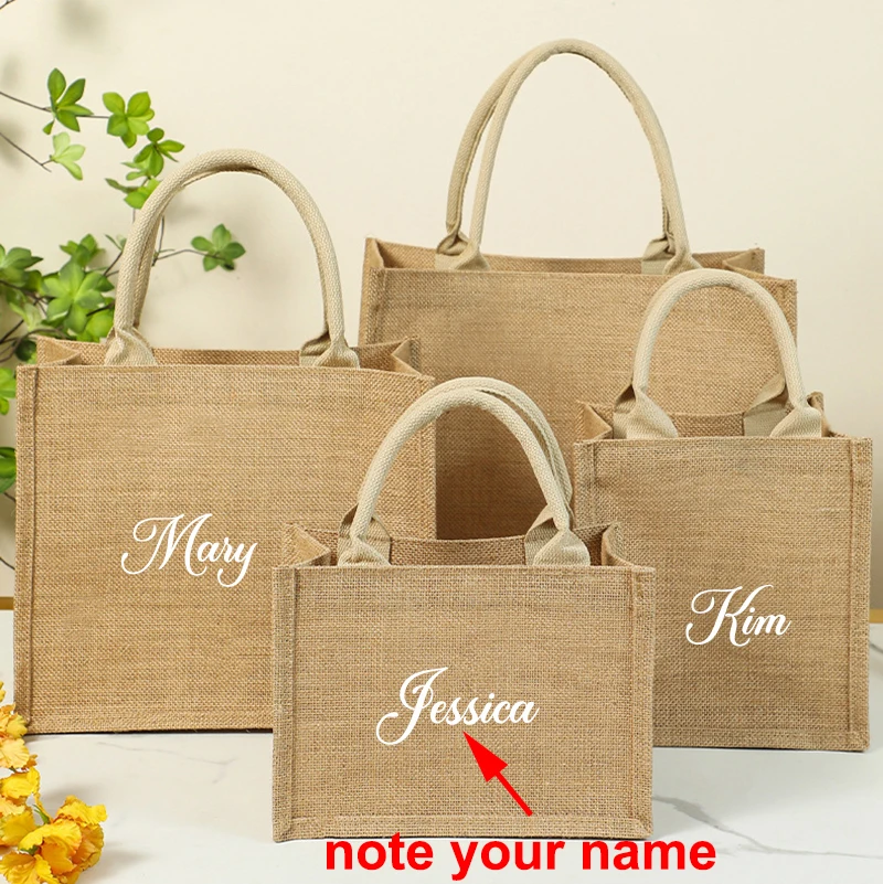 Custom Name Jute Shopping Bag Women Handbag With Handle Waterproof Large Capacity Sundries Storage Bag Personalized Gift Bags