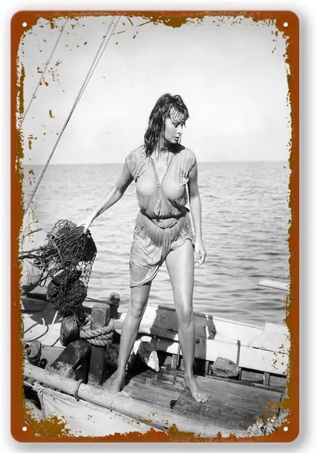 Boy On A Dolphin, Sophia Loren Movie Poster Vintage Metal Tin Sign Home Cafe Bar Pub Wall Decor Gift 8x12 Inch