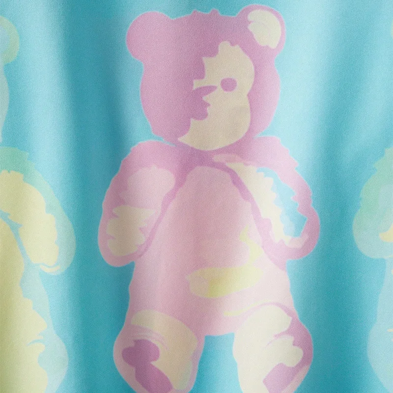 النمط الياباني موضة فضفاضة الرجعية Ins شعبية الفتاة لطيف الدب ثلاثية الأبعاد طباعة كيمونو سترة الصيف هاواي شاطئ زوجين عطلة قميص قطعة واحدة ملابس السباحة التستر