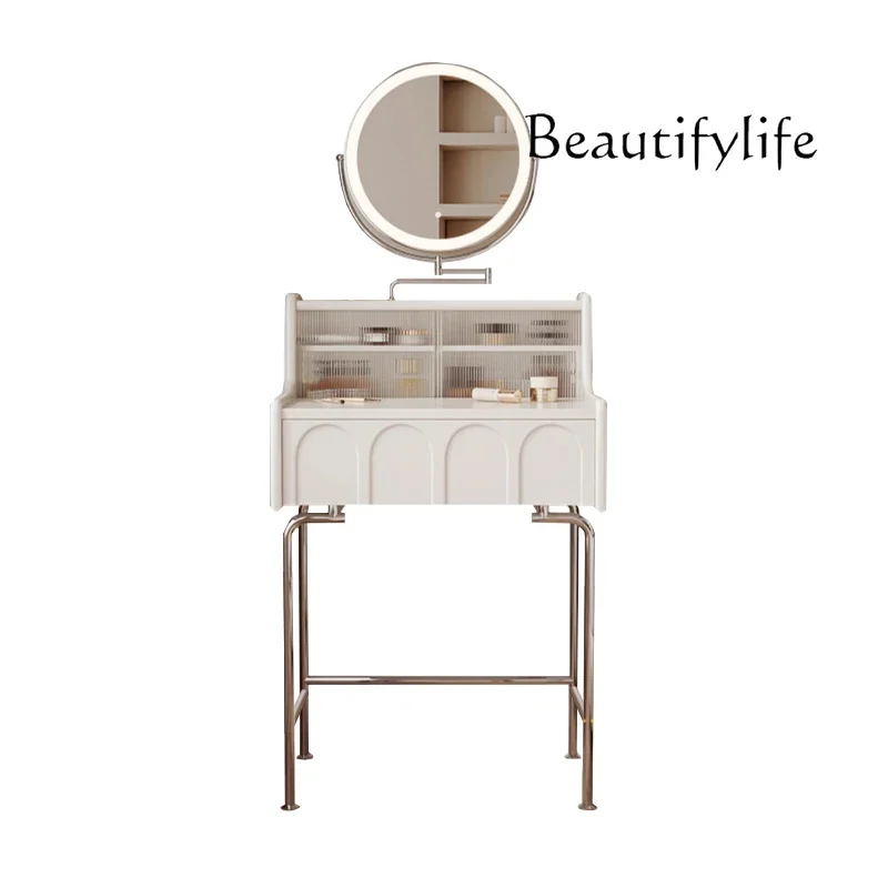 

Small French Cream Style Ultra Narrow Solid Wood Makeup Table Bedroom Simple Mini White Dresser