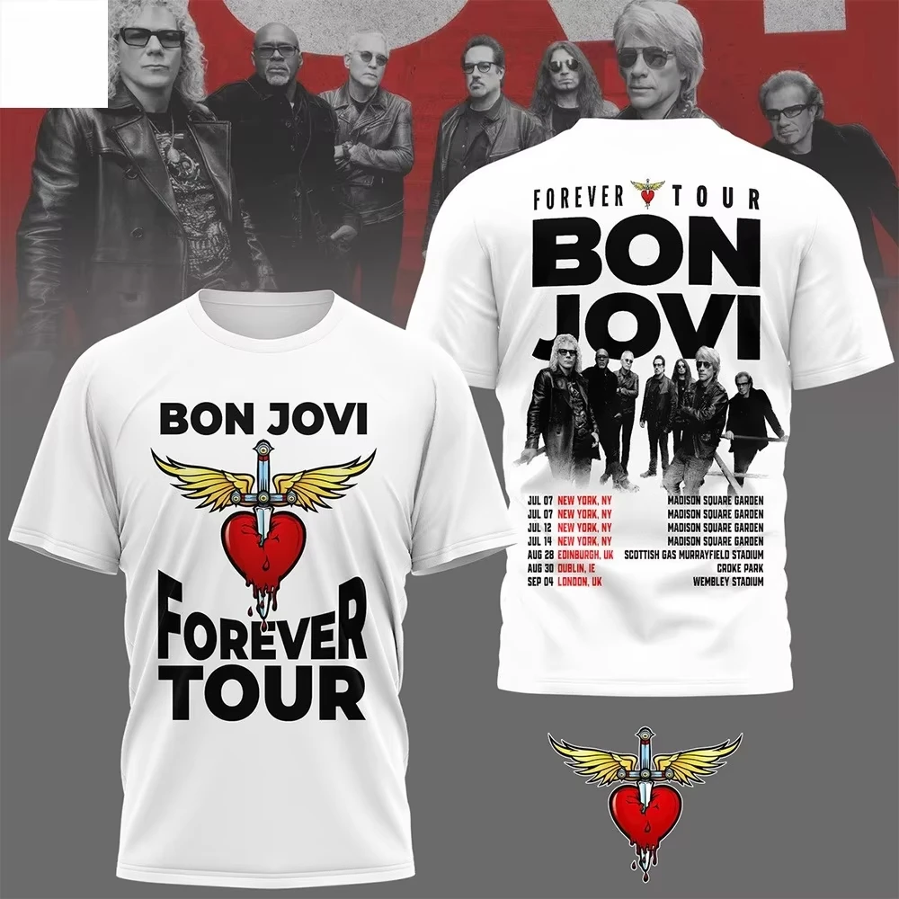 Bon Jovi 2026 Forever Tour Merch T-shirt Men Women Summer 100 Cotton Clothing Oversize Short Sleeved Top Streetwear Unisex