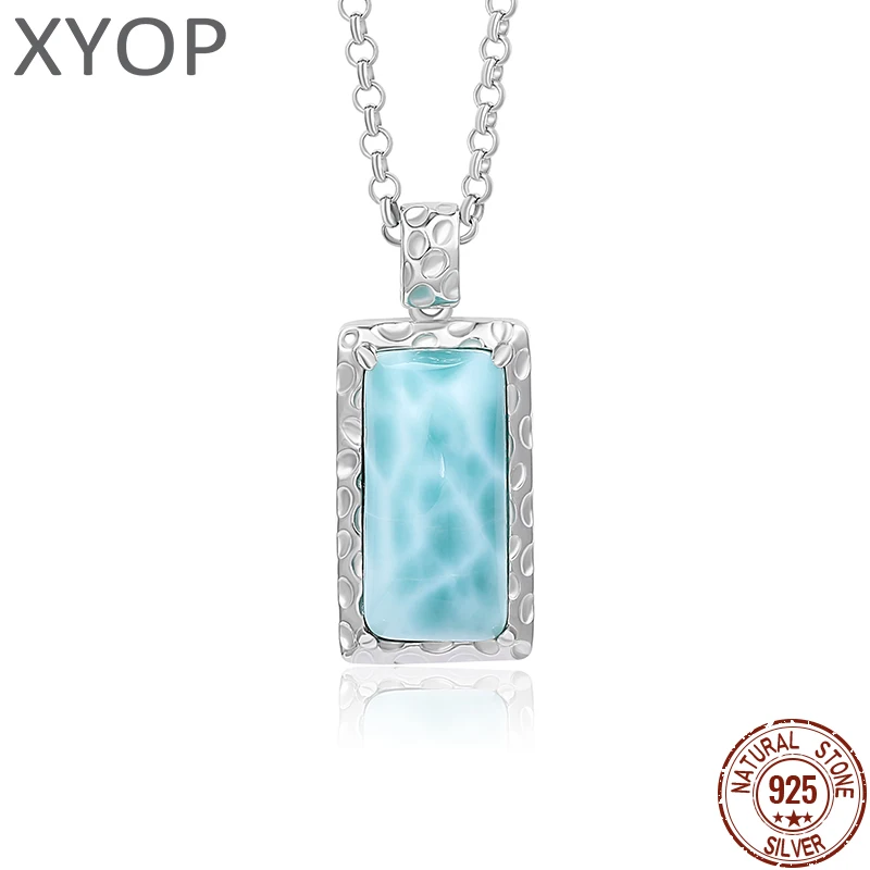 XYOP 925 Silver Gift Rectangular PendantIn Natural Blue Larimar Design, collection Of Unique Wedding Party Occasions Fairy High