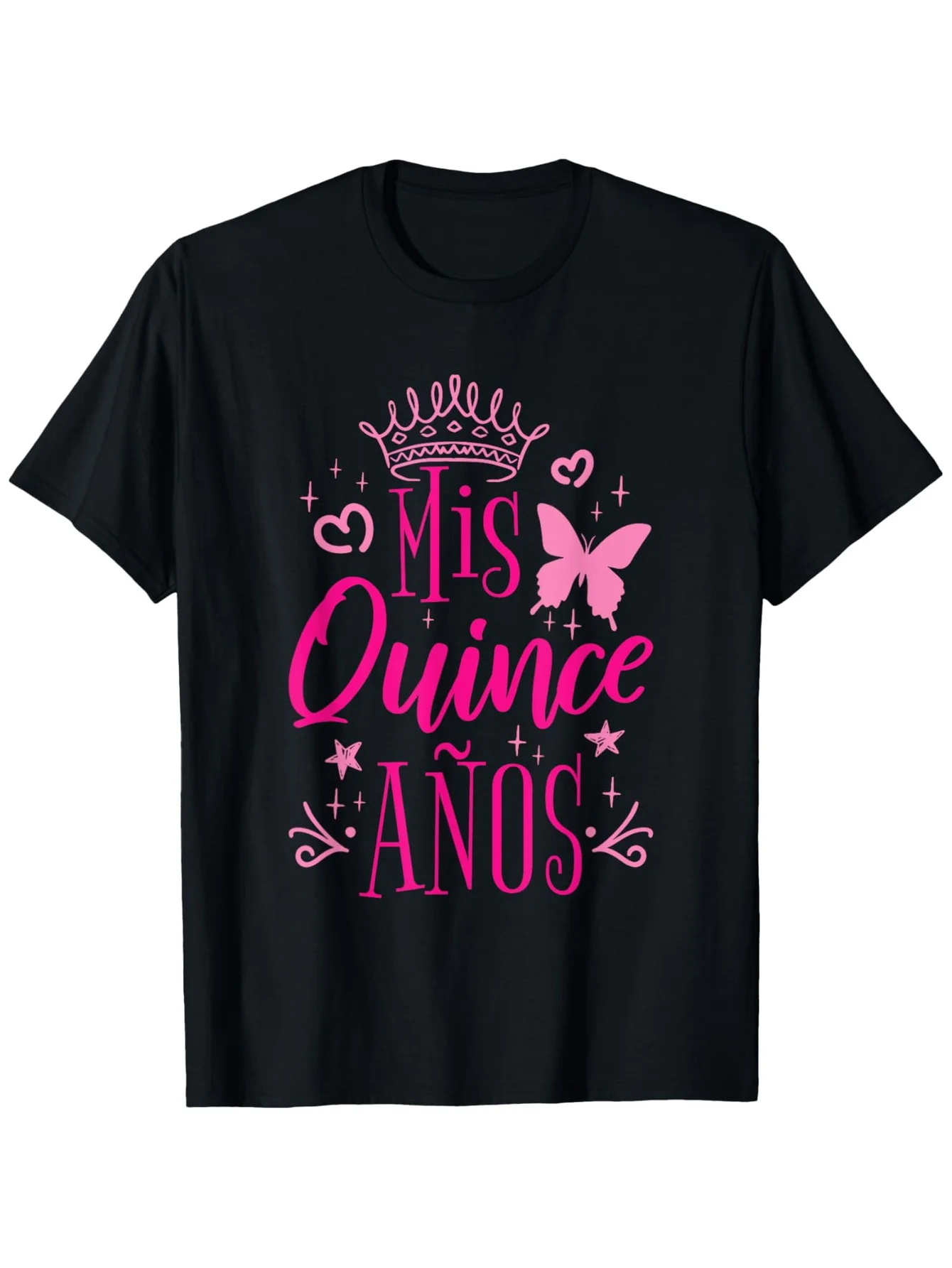 Camiseta de algodón 100% con cuello redondo y manga corta para fiesta de cumpleaños mexicana de 15 años, Quinceañera, Mis Quince Años