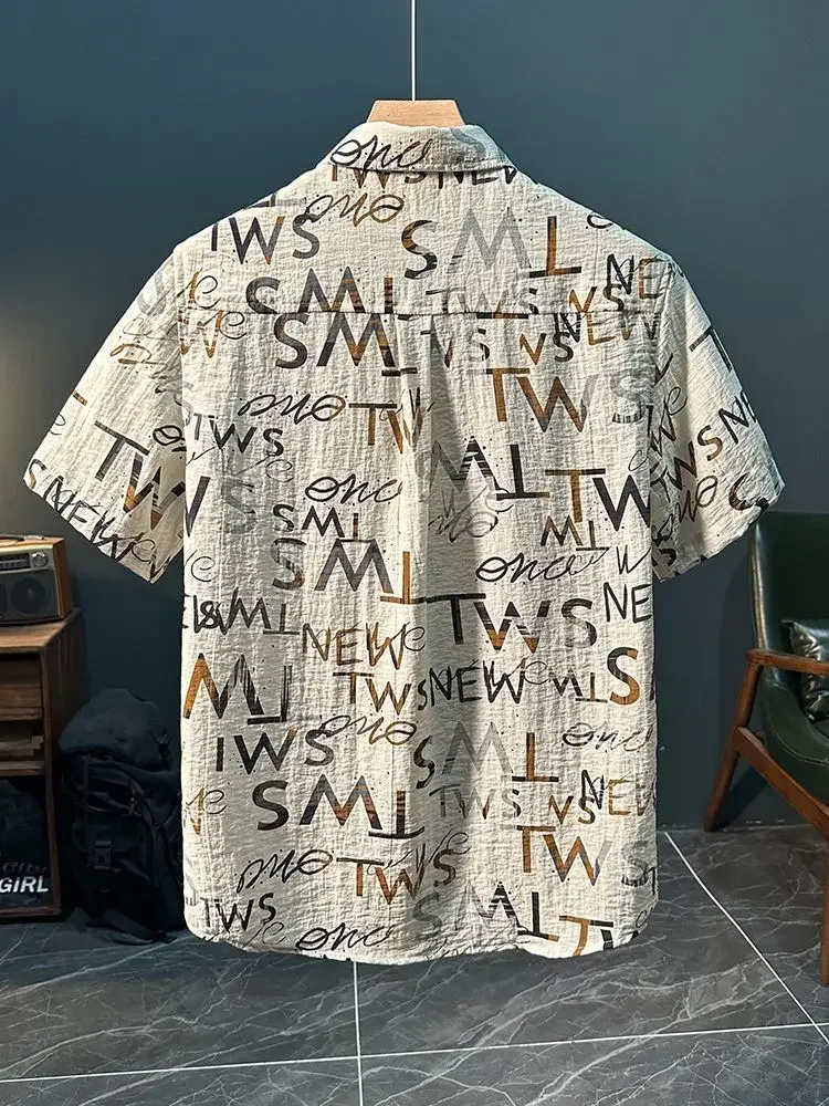 LIBIELIY LIBIELIY ضوء الاتجاه الفاخر الساخن مختوم الرجال عادية قصيرة الأكمام قميص المحطة الأوروبية الصيف الخفيفة ومتعددة الاستخدامات Co #3