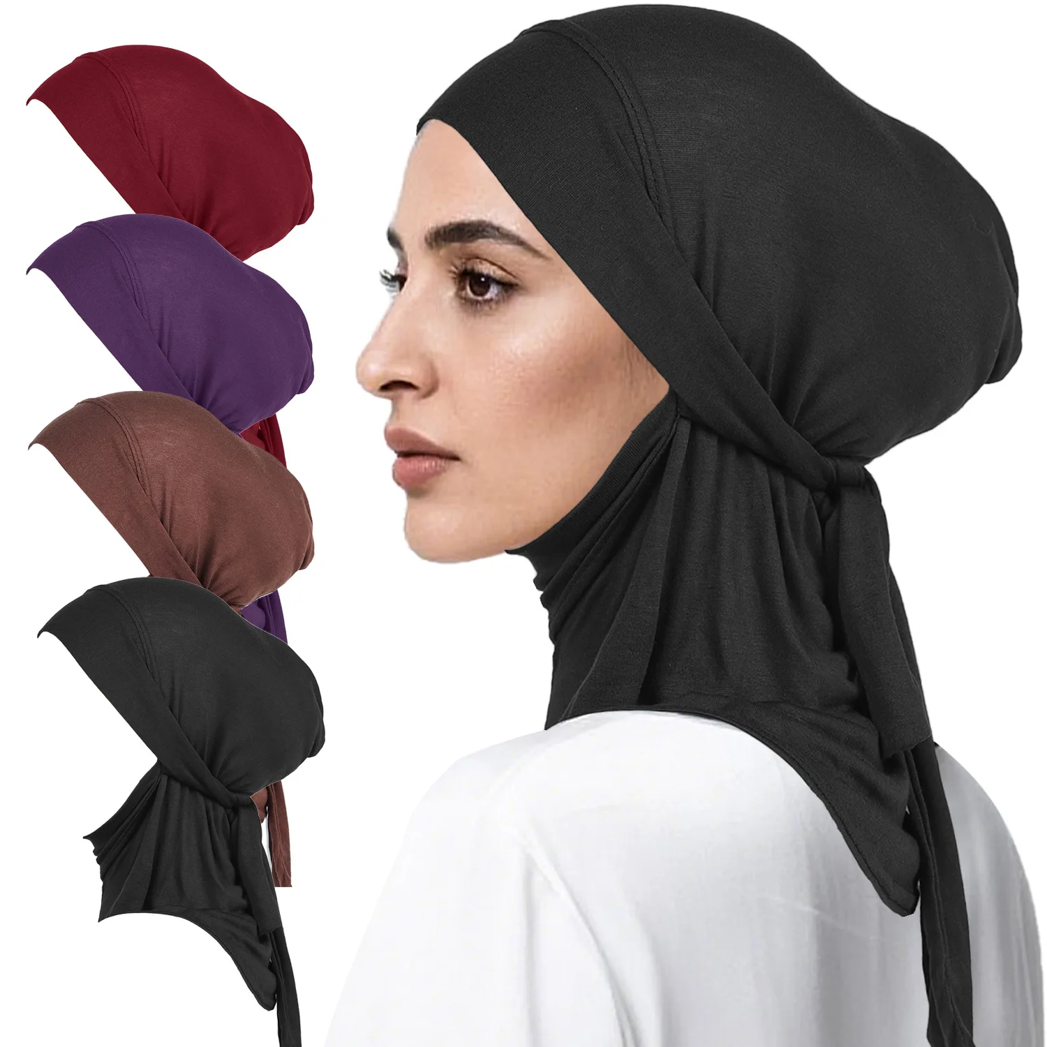 

Soft Muslim Turban Hat Inner Hijab Caps Islamic Underscarf Bonnet India Hats Female Headwrap