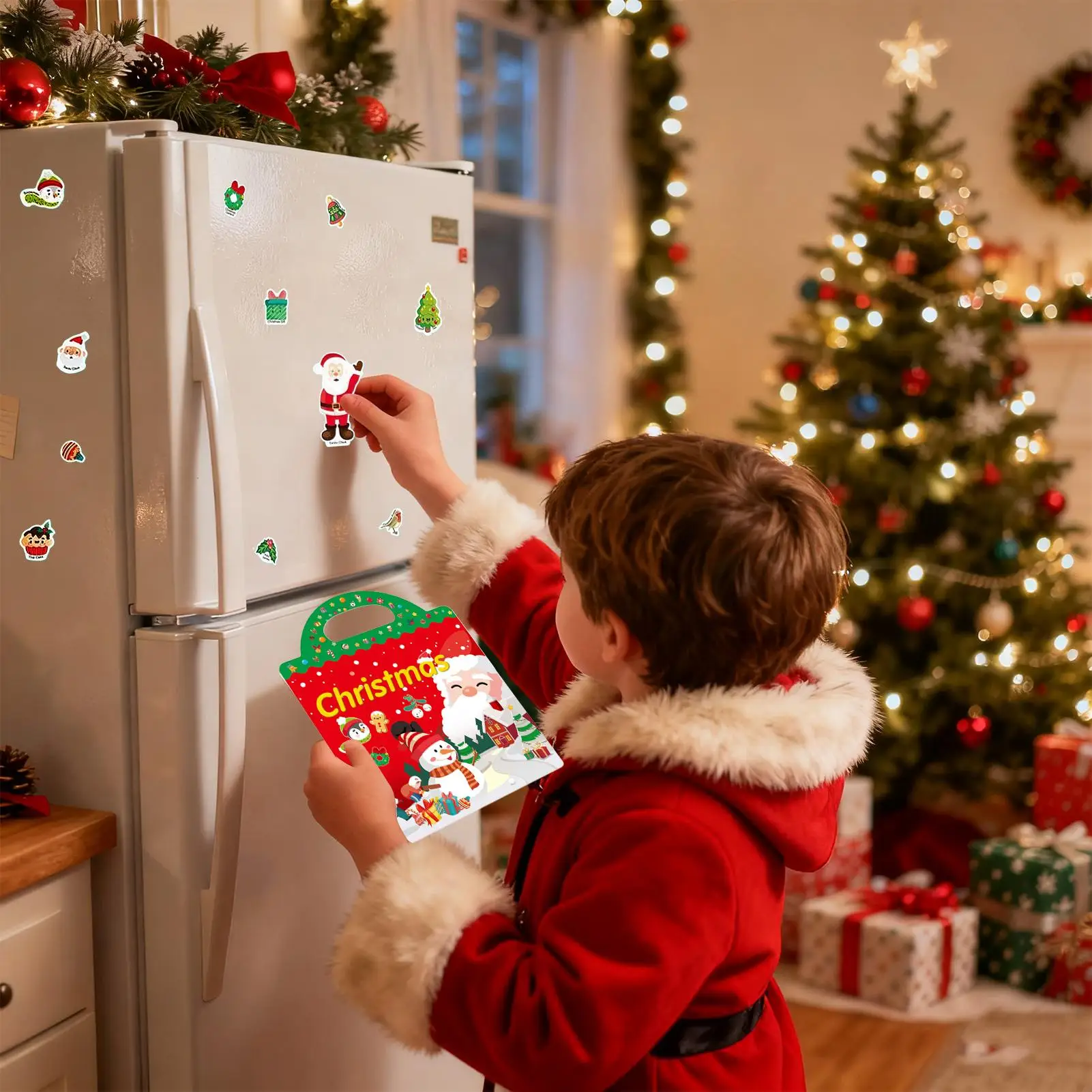 Livro de adesivos de natal, suprimentos para festas de fim de ano, livro de atividades para pré-escolar, creche, meninos, meninas, crianças pequenas