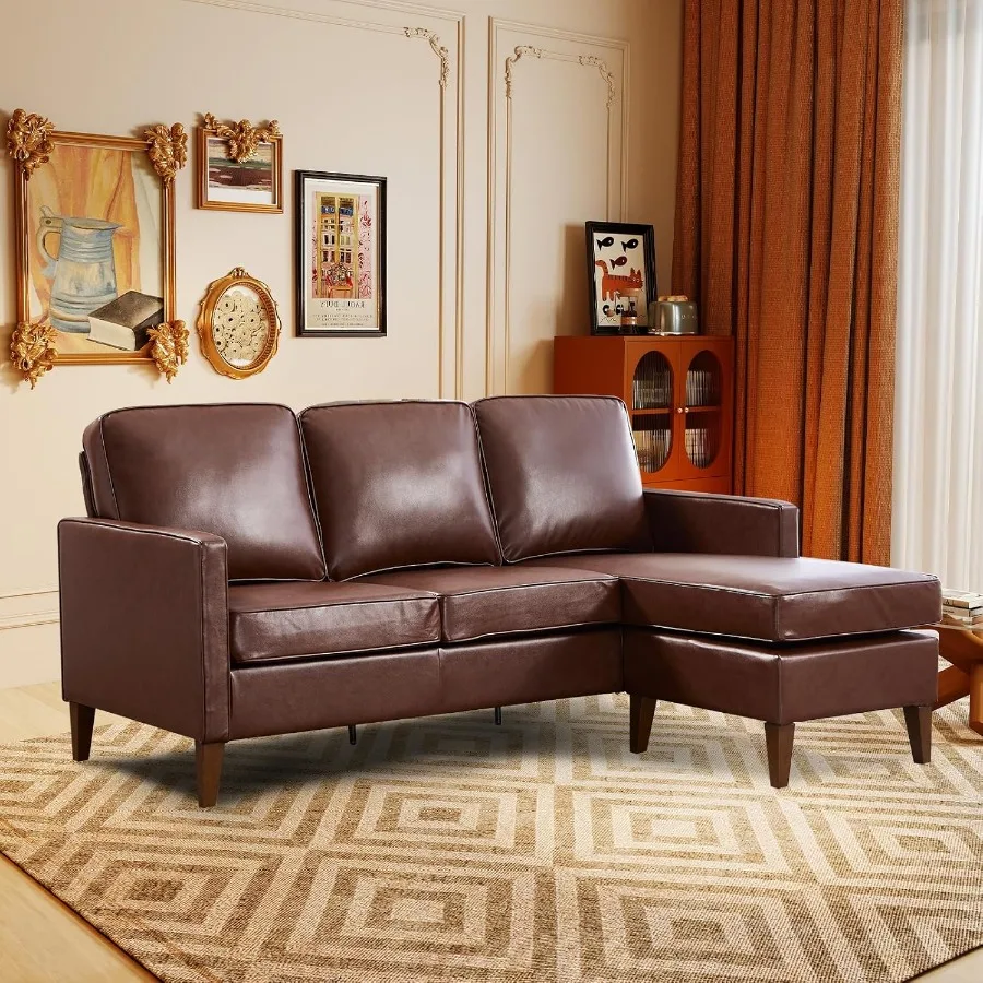 أريكة Sectiol على شكل حرف L من الجلد الصناعي مع أريكة صالة كرسي قابلة للعكس لغرفة المعيشة والشقة ومساحة غرفة صغيرة Cl