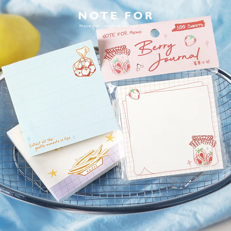 100 Sticky Notes, Light Tracing Small Food Light Series, Simple Handbook Collage Memo DIY Material Paper Notebook  Sticky Note