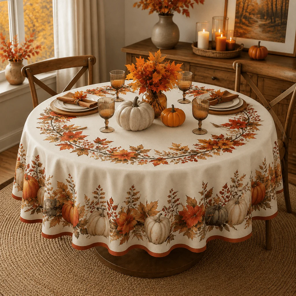 2D flat 1 piece of circular tablecloth. Suitable for autumn, harvest, Thanksgiving and Halloween.zyc
